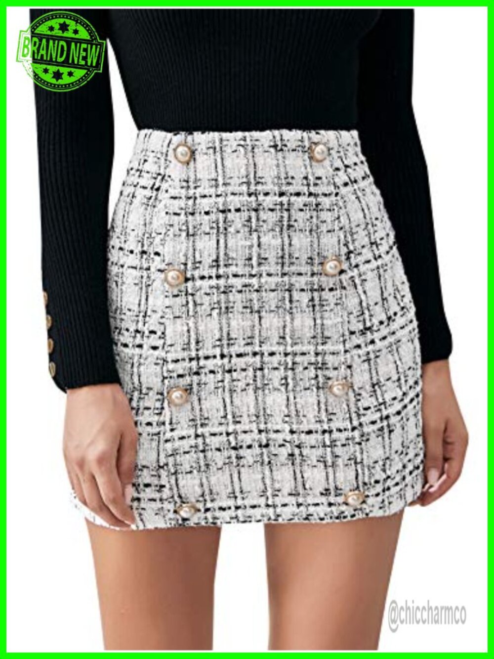 High Waist A-Line Plaid Tweed Mini Skirt with Zipper